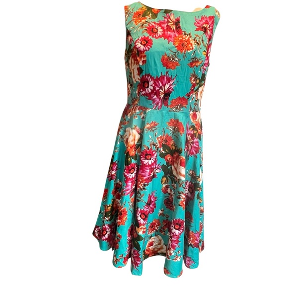 Grace Karin Turquoise and Red Floral Midi Dress Size large nwt - Picture 2 of 10